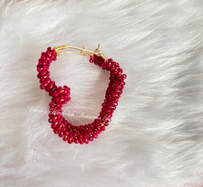 Wrapped beaded heart Valentine’s day earrings - image1